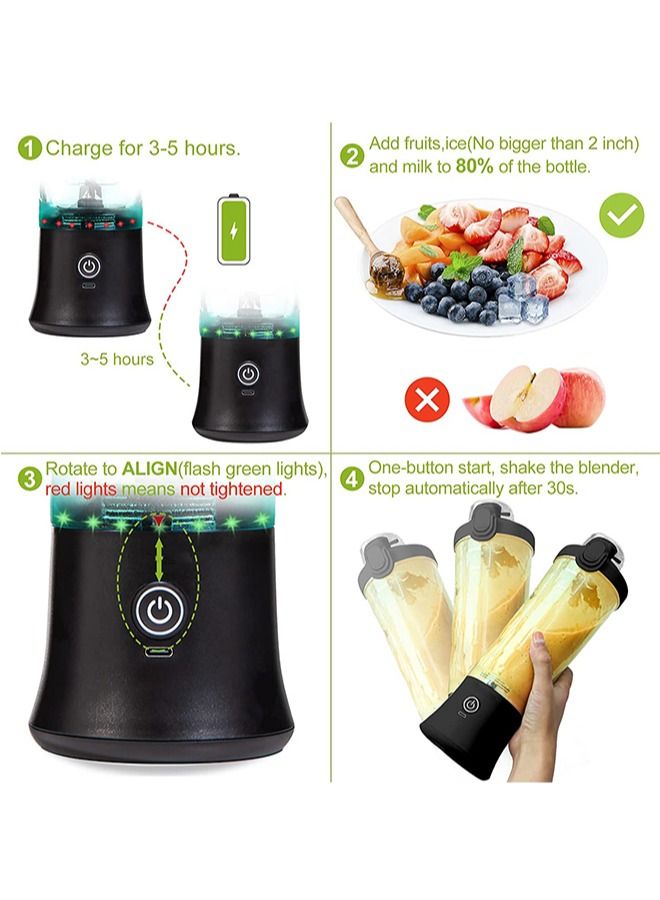 Zeemey Portable Blender,240 Watt for Shakes and Smoothies Waterproof Blender USB Rechargeable with 20 oz BPA Free Blender Cups with Travel Lid. (Black) - Image 4